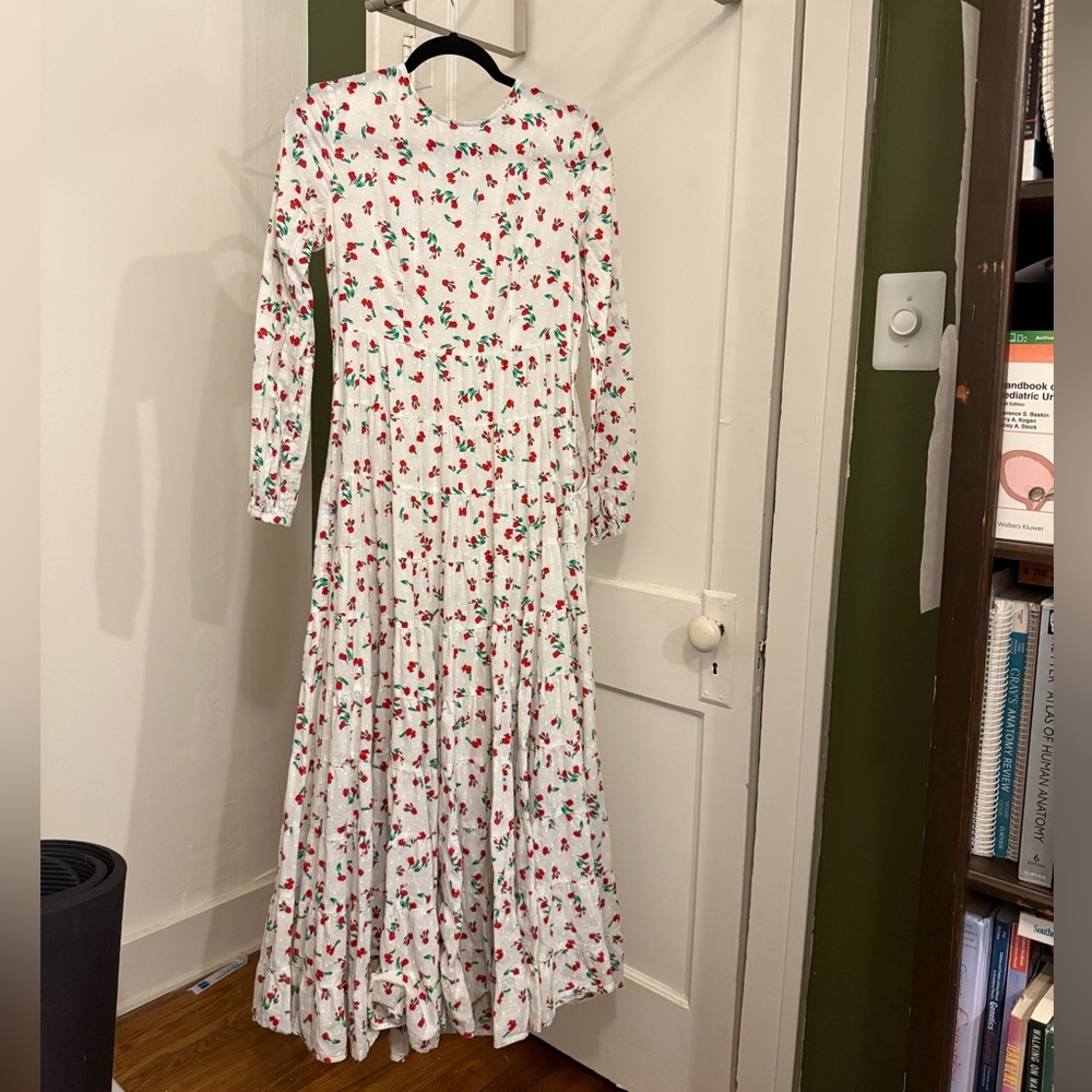 Rixo Long-Sleeve Floral-Printed Maxi Dress in White Cotton